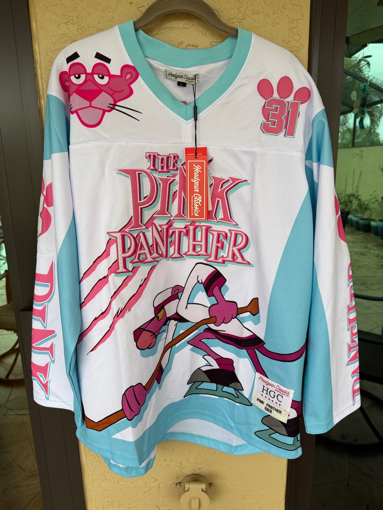 The Pink Panther Hockey Jersey  White Pink  Aqua So Cool